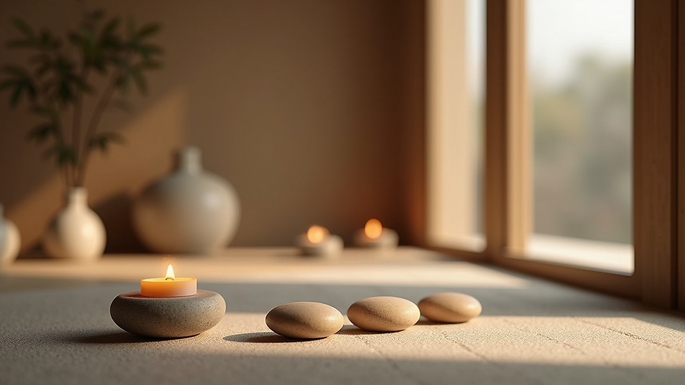Close-up view of a serene meditation space with calming elements