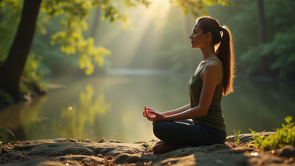 Close-up view of a person meditating in a serene environment