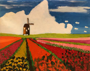 Windmill in the flower field