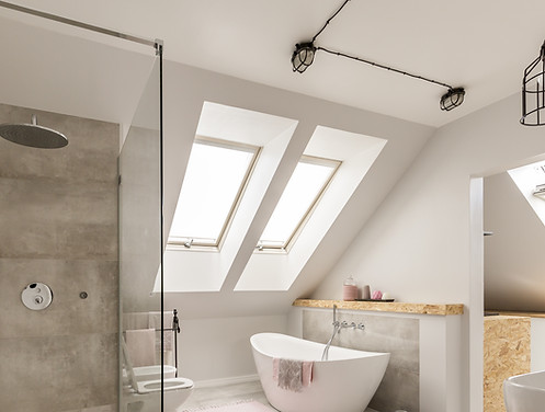 Modern Bathroom with centre pivot skylights