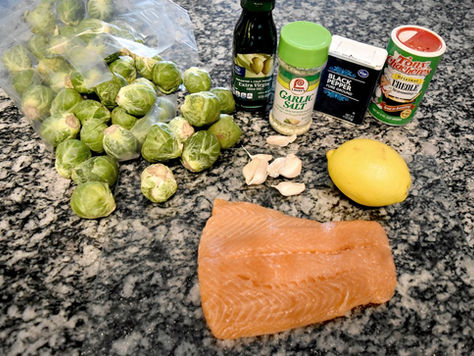 One Sheet Pan Garlicky Salmon and Brussel Sprouts