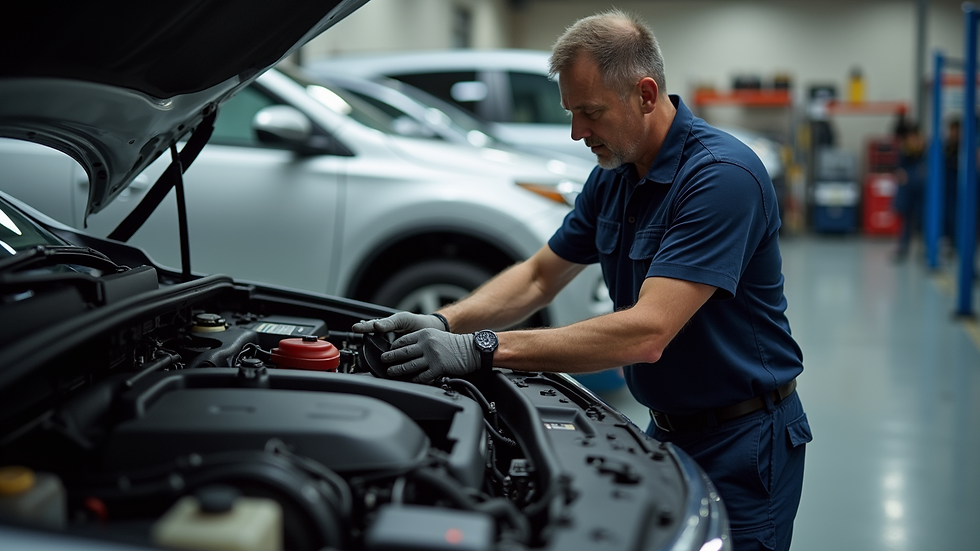 High angle view of a mechanic checking the safety systems of a vehicle