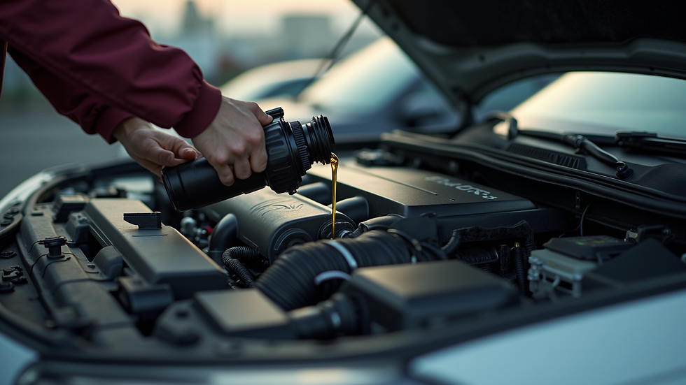 Close-up view of a car's engine during an oil change