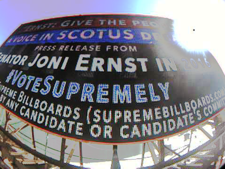 Joni Ernst called out for SCOTUS flip-flop by billboard next to her Des Moines office