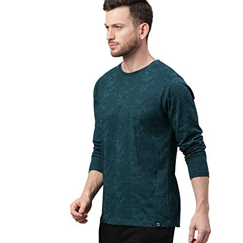 Thumbnail: Urbano Fashion Men's Dark Green Printed Full Sleeve Slim Fit T-Shirt (aopleafful