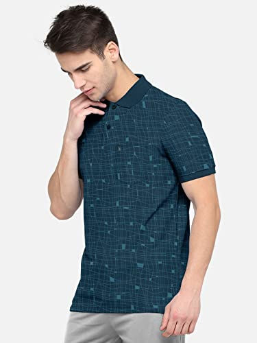 Thumbnail: BULLMER Mens Regular Fit Printed Polo Collared Tshirt - Petrol Blue/X-Large