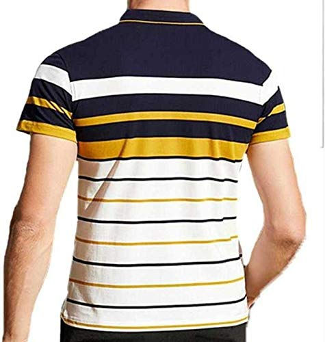 Thumbnail: EYEBOGLER Men's Solid Regular fit T-Shirt (T285HS_White-Dark Navy-Mustard M)