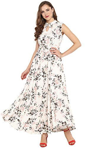 Janasya Women's Rayon Floral Print Flared Gown (JNE3160-KR-G-XL)