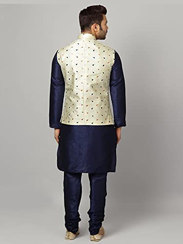 Thumbnail: Ethluxis Men's Kurta Churidar Pyjama with Ethnic Bundi Nehru Jacket (42, Navy)