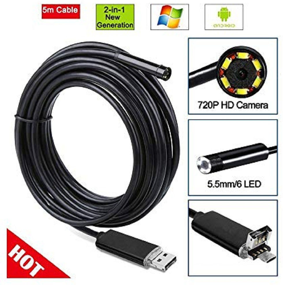 Thumbnail: Endoscope Mini Camera Snake Tube 5.5 mm Lens USB Waterproof Inspection 6 LED Bo