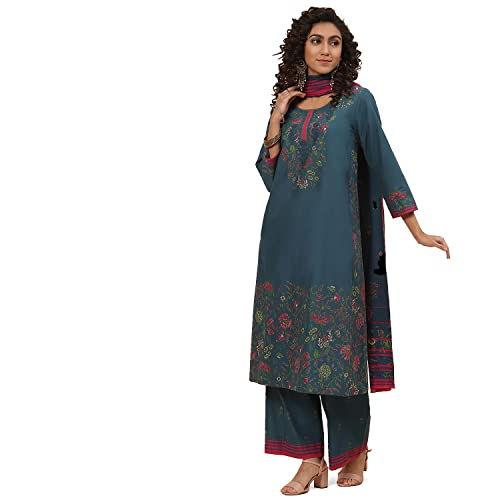 Thumbnail: BIBA Printed Cotton Round Neck Womens Salwar Kurta Dupatta Set Amazon