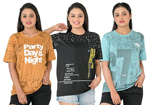 SHAUN Women T-Shirt (N704W3_B44_Multicolored_X-Large_Pack of 3)
