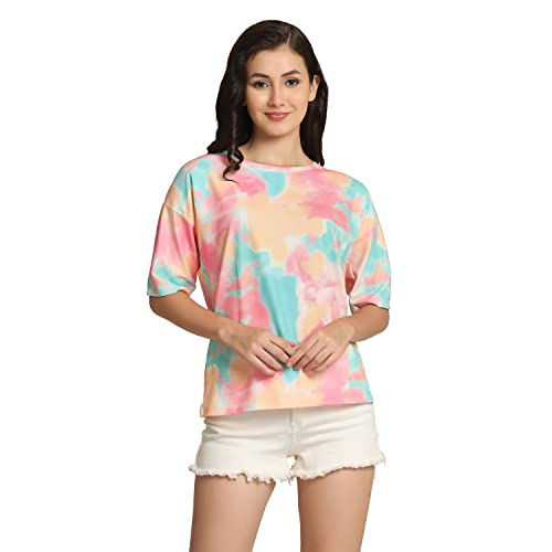 OM SAI LATEST CREATION Women's Lycra Striped Tie-Dye T-Shirt for Women Western T