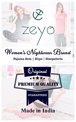 Thumbnail: ZEYO Women's Cotton Heart Printed Wine Night Suit Set of Shirt & Pyjama 5276