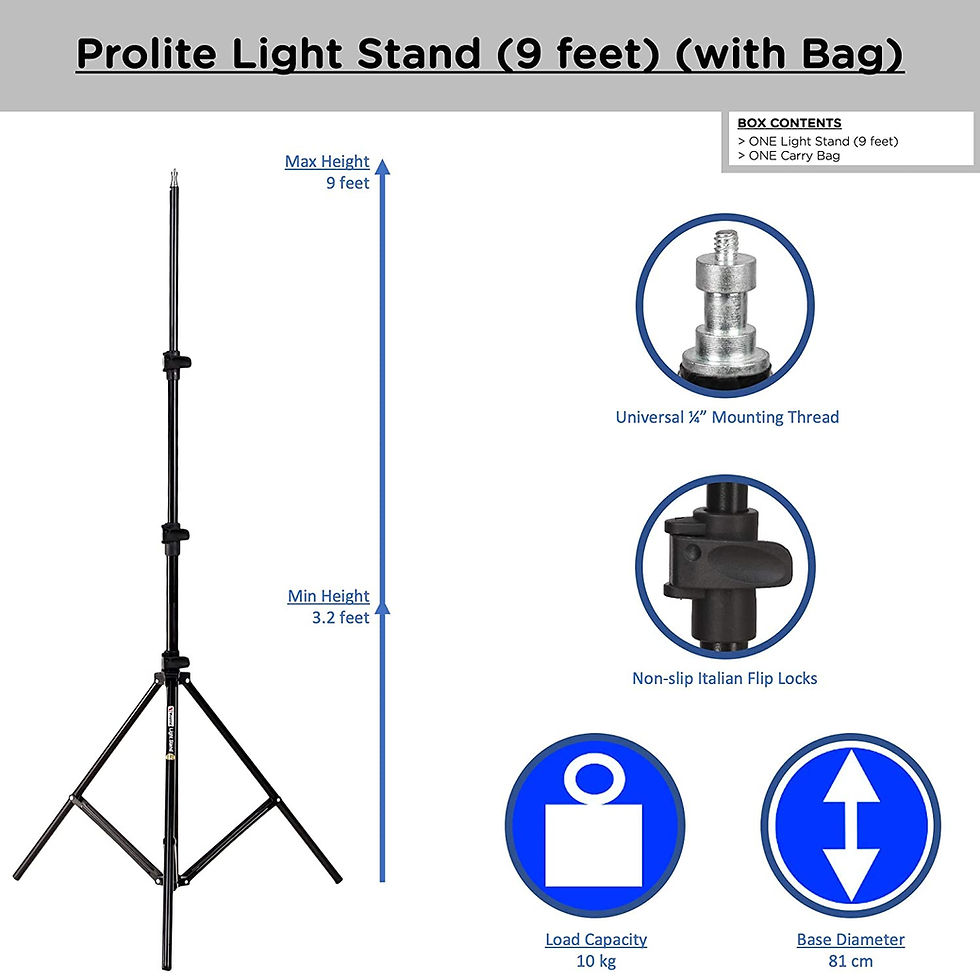 Thumbnail: Prolite Heavy-Duty Light Stand (9 feet) for Ring Light, Flash, Reflector, Diffu
