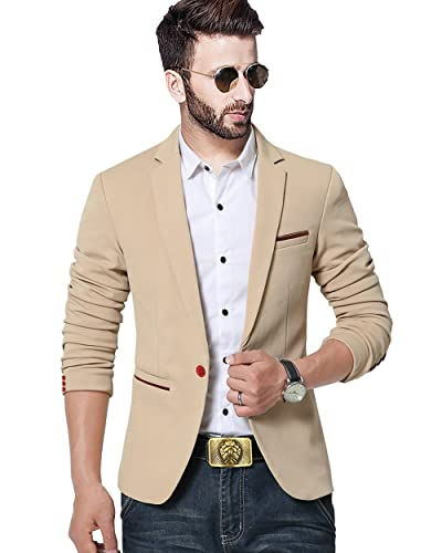 Thumbnail: MENJESTIC Men's Slim Fit Formal/Party Blazer (Beige, 34)