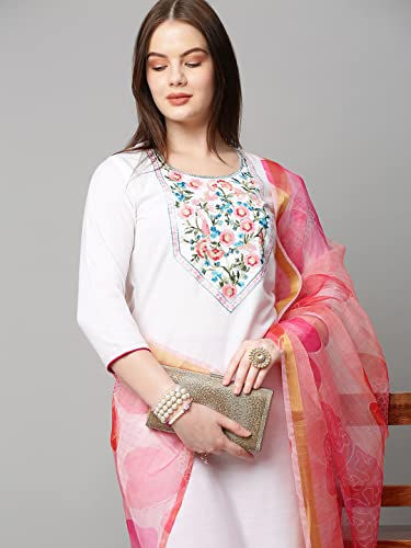 Thumbnail: ANNI DESIGNER Women's Cotton Blend Solid Straight Kurta with Pant & with Dupatta
