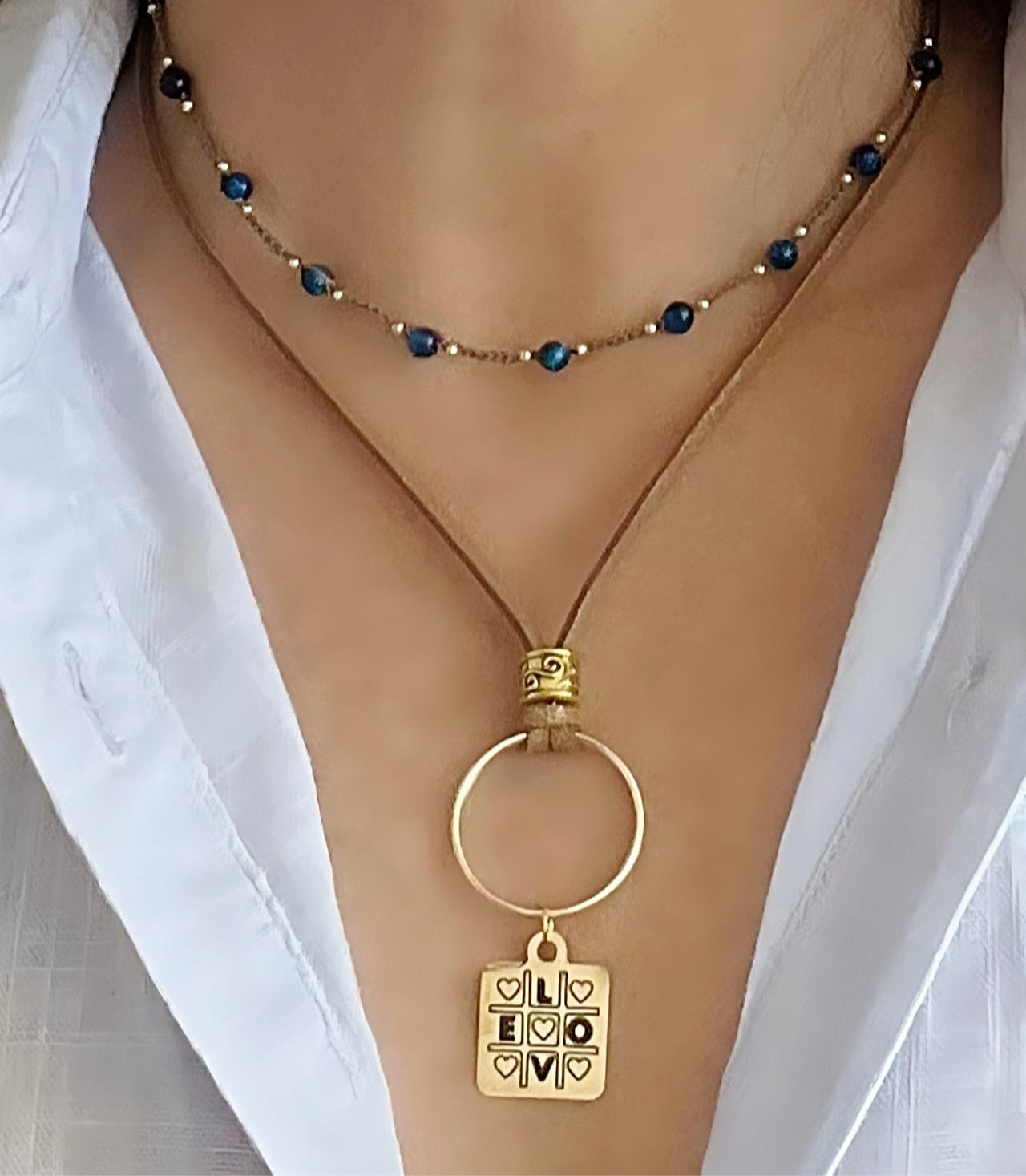 Lapis narural stones double necklace