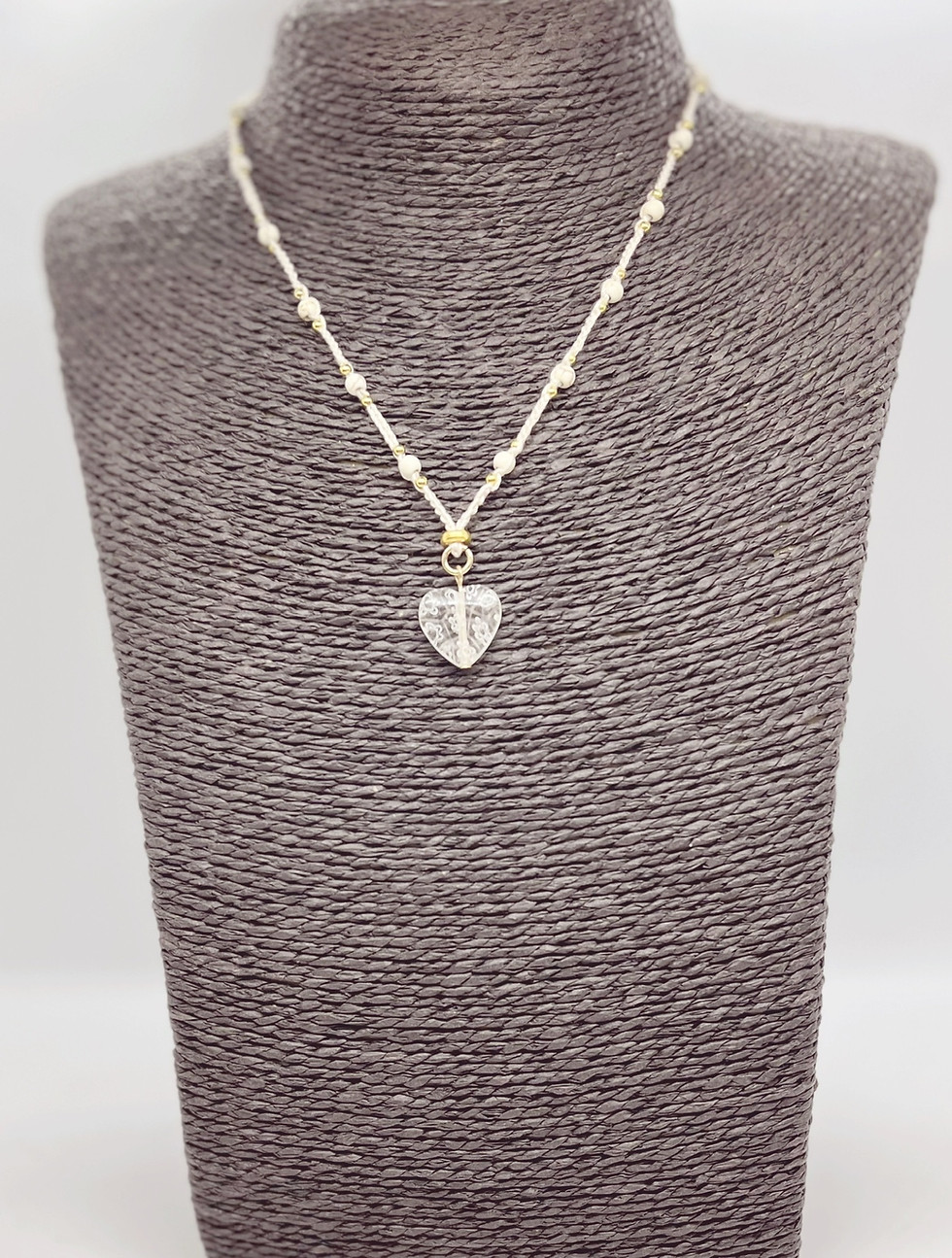 Thumbnail: White turquoise  short woven necklace