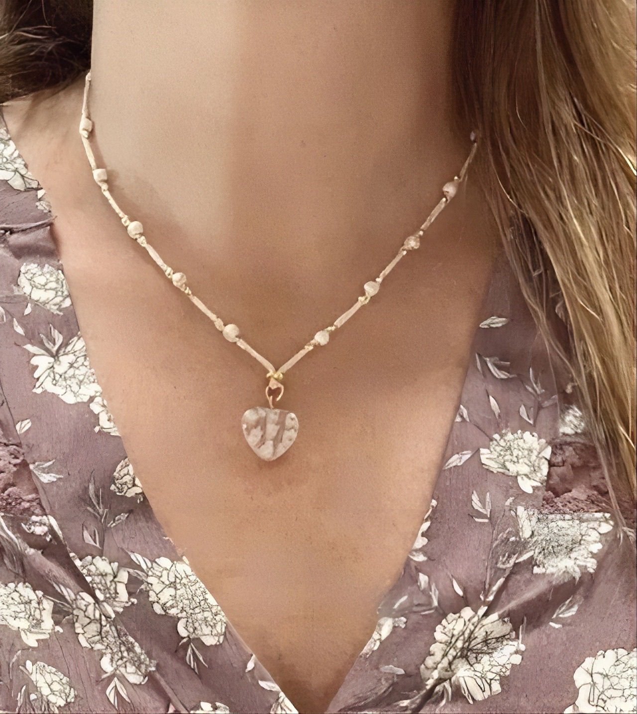 White turquoise  short woven necklace