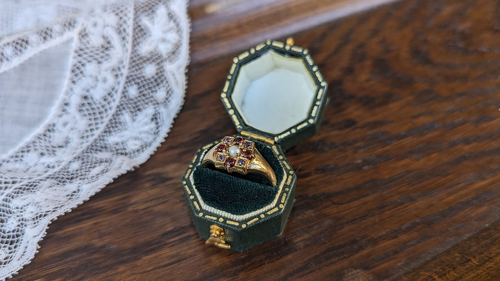 サムネイル： 9CT GOLD パール/ガーネット/アメジストのリング