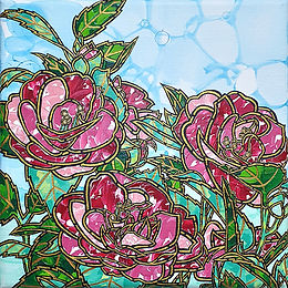 椿の花のアクリル絵画