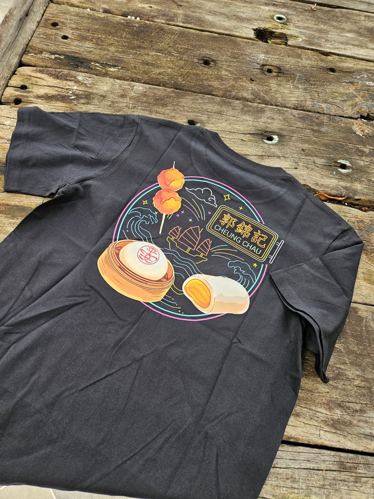 長洲美食三寶Tee (黑色)