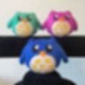 3 needle felted owls, teal, pink, blue