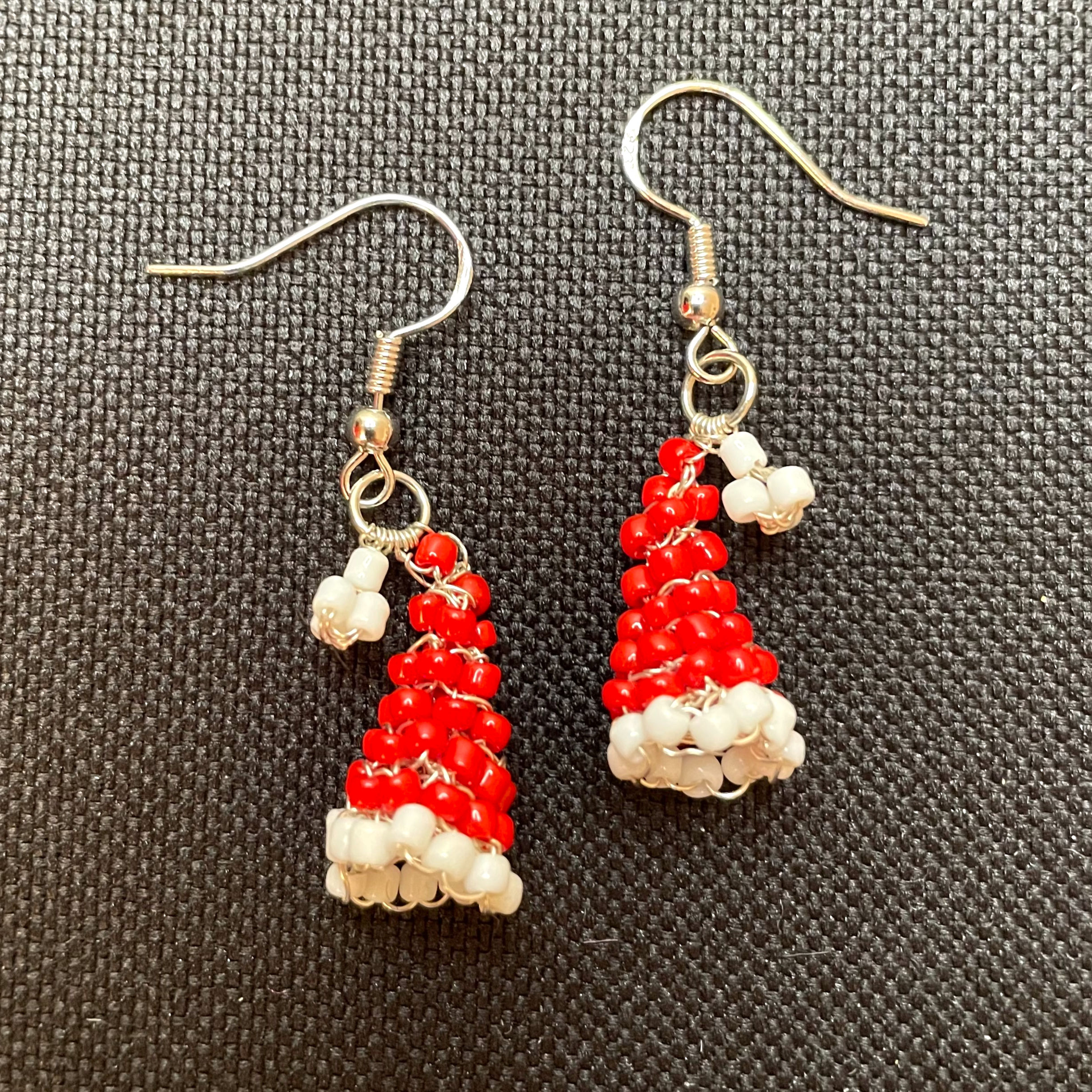 beaded santa hat earrings