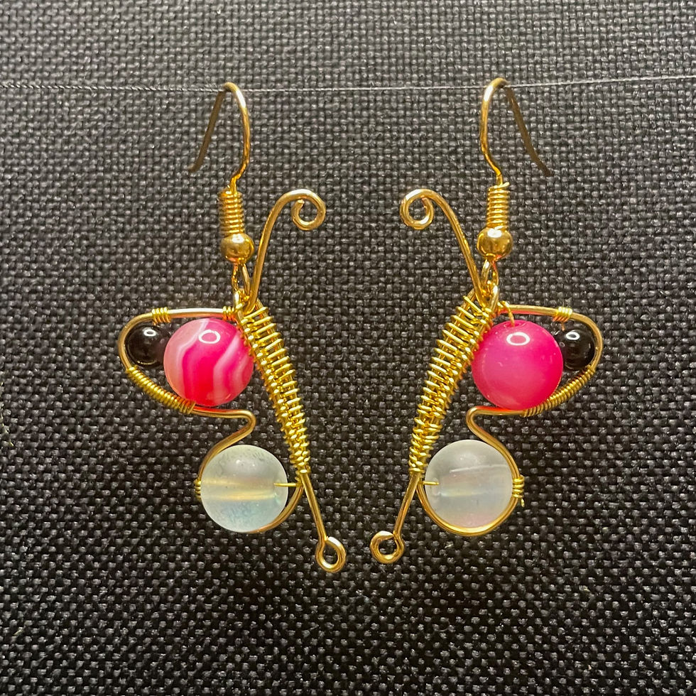 Hanging pink crystal butterfly earrings