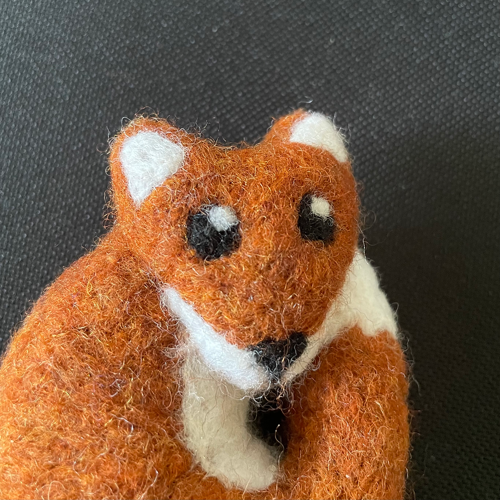 Curled up fox needle felt face