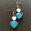 Thumbnail: glass blue and white heart silver wire earrings