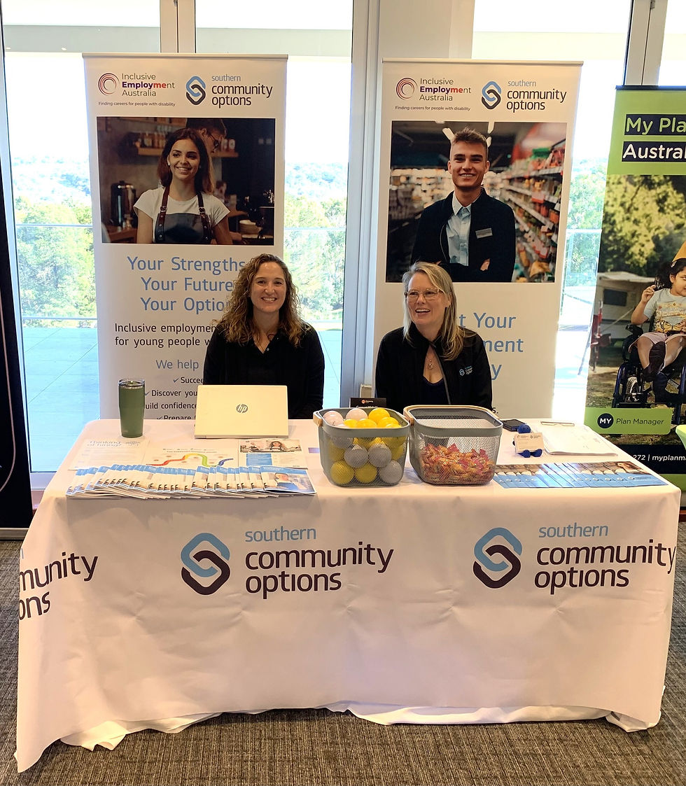L-R: Rebecca Sims, Employment Transition Coordinator and Melissa Stone, Site Coordinator - Mount Barker at the recent Mount Barker Community Disability Expo.