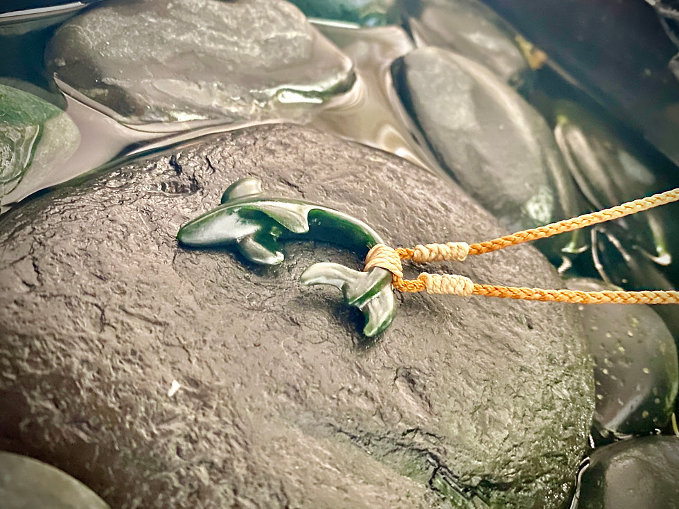 Thumbnail: Shark Pendant - Camel tan cord NZ Jade Greenstone Pounamu