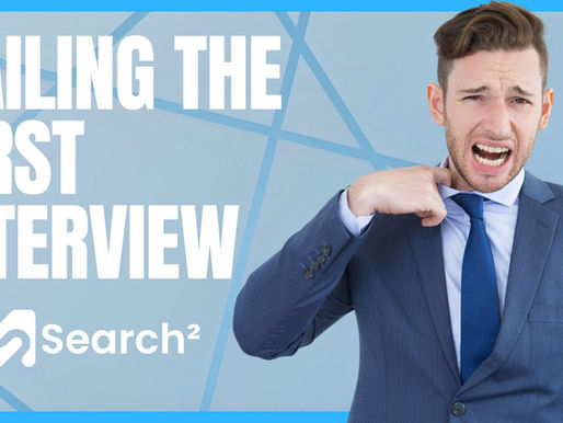 Image of a man in a suit looking nervous, with the title 'Nailing the first interview'. A comprehensive guide & advice around helping people succeed in their job interviews. Created by Search² health and safety recruitment agency. HSEQ Recruitment specialists. Safety recruiters.