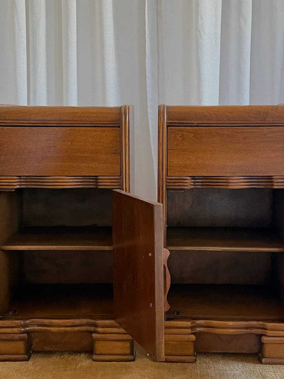 Thumbnail: Rare 1930s Art Deco Waterfall Nightstand Pair