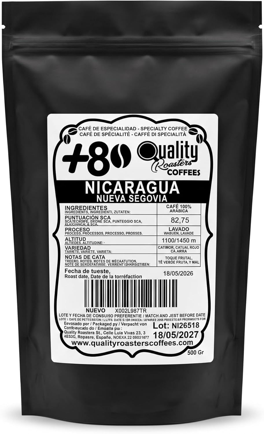 Miniatura: +80 Coffees. Café de Especialidad. Origen Nicaragua Valle Central. 500 Gr