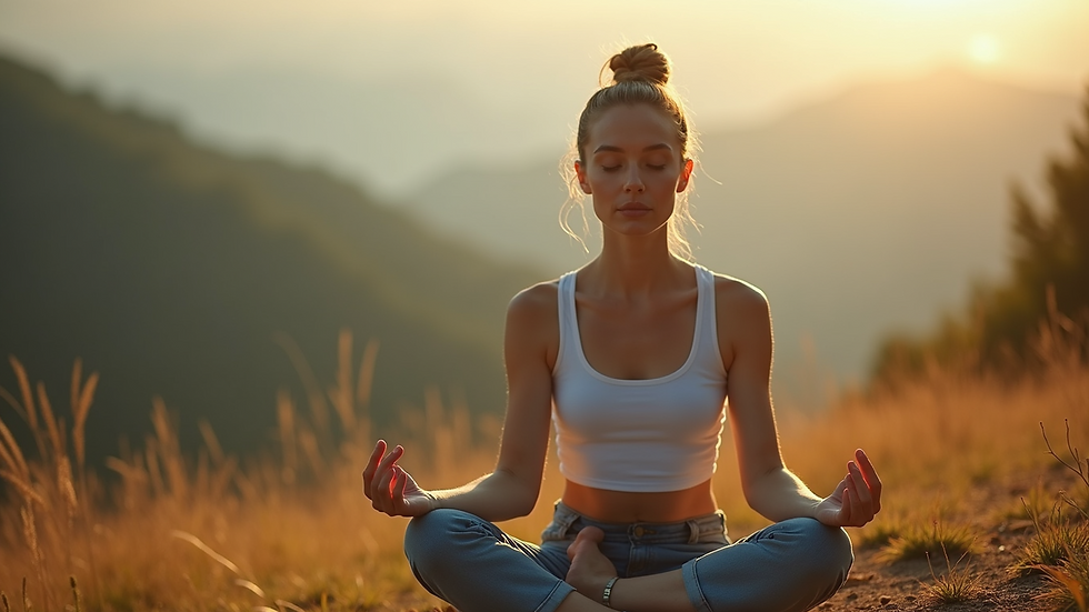 High angle view of a woman meditating outdoors