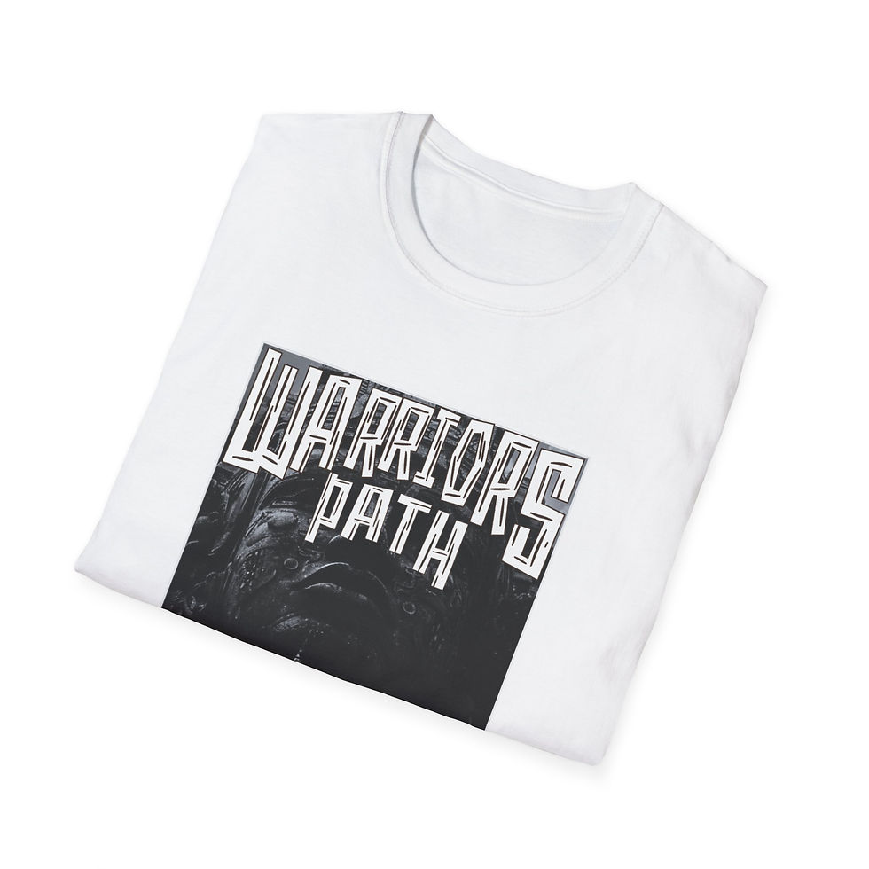 Thumbnail: White shirt with a black stone warrior face graphic and bold "WARRIORS PATH" text above