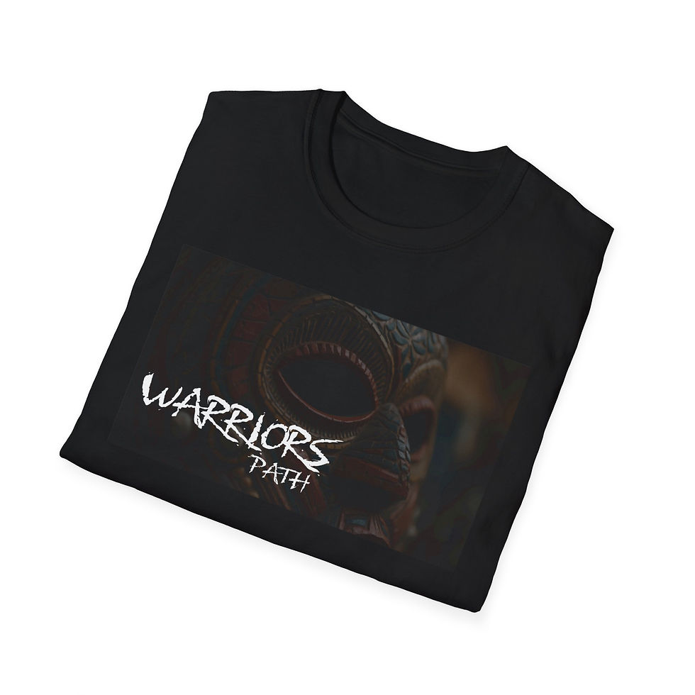 Thumbnail: Warriors Path shirt with tribal mask design and white logo text