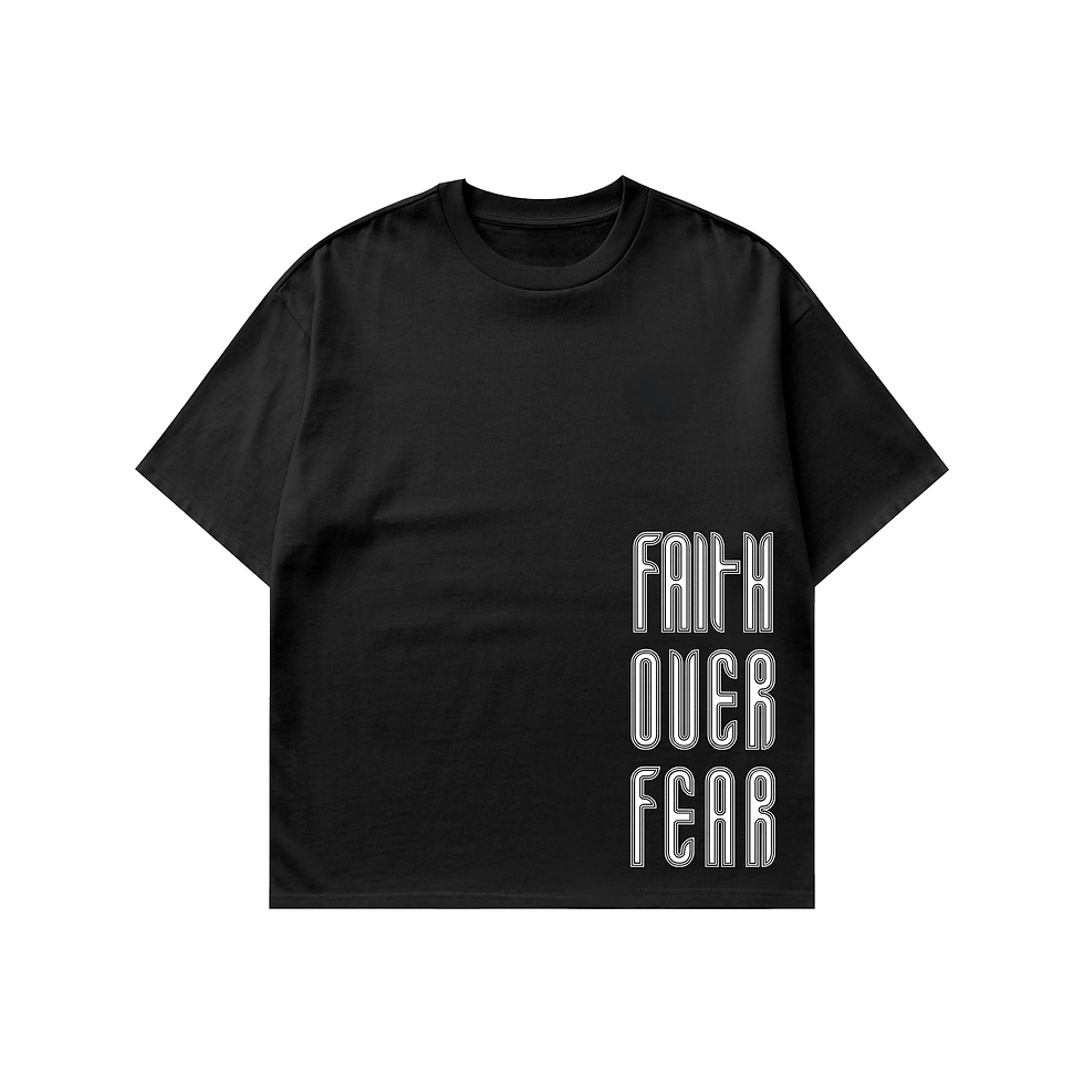 Warriors Path black shirt with bold text “Faith Over Fear” design