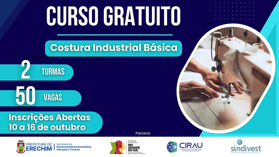 Inscrições abertas para curso gratuito de Costura Industrial Básica
