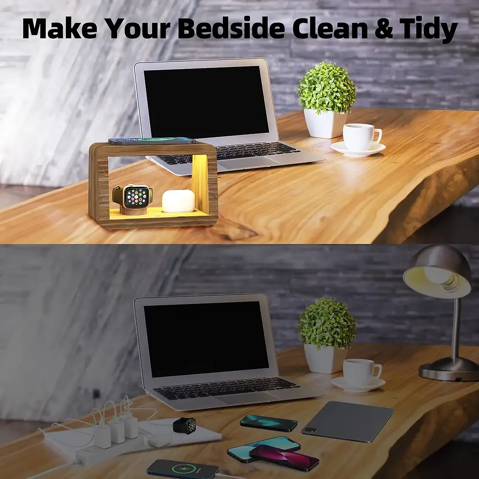 Thumbnail: 4 in 1 Bamboo Wood Desk Organizer Wireless Charging Dock Station