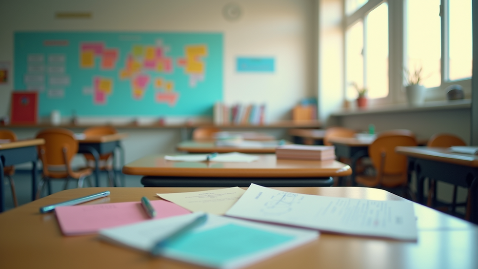 Eye-level view of a colorful classroom filled with educational materials