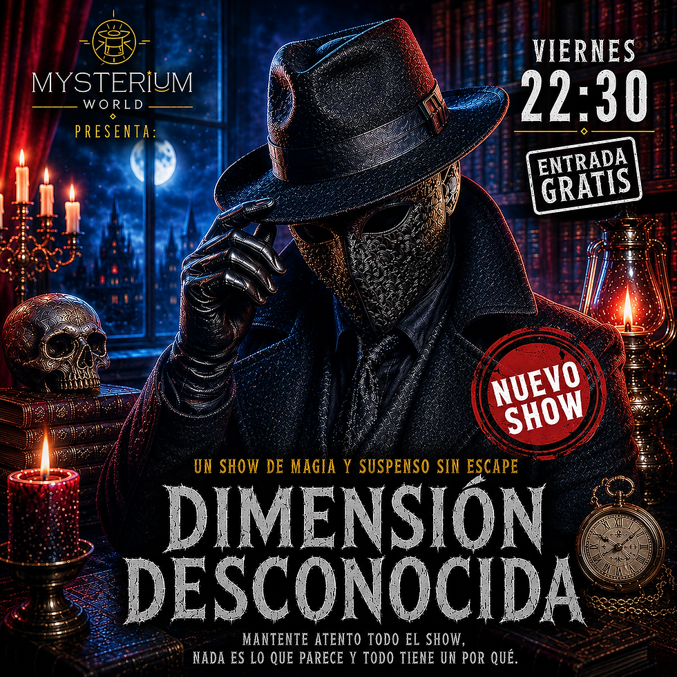 22:30 hrs | "DIMENSIÓN DESCONOCIDA" Espectáculo MAGIA Y SUSPENSO
