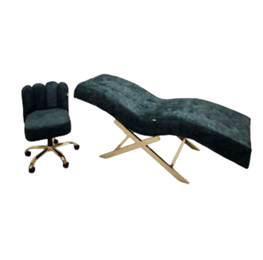 Duo Imperial: Diván Ergonómico y Silla Shell Emerald