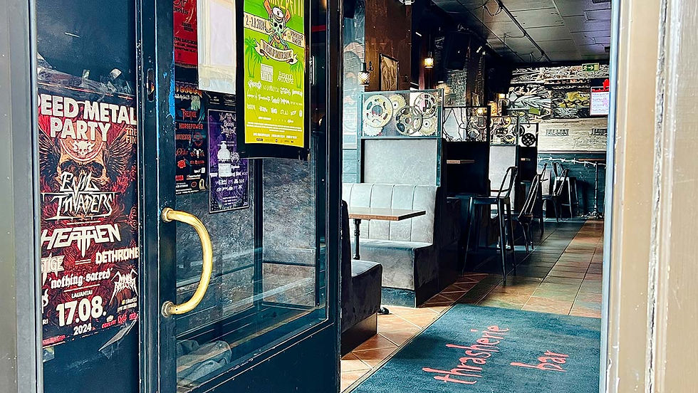Thrasherie Bar in Finland, showing Speed Metal Party poster