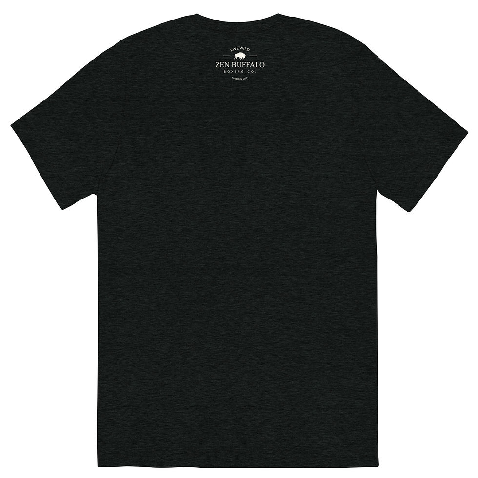 Thumbnail: Back of black Zen Buffalo Boxing workout t-shirt.