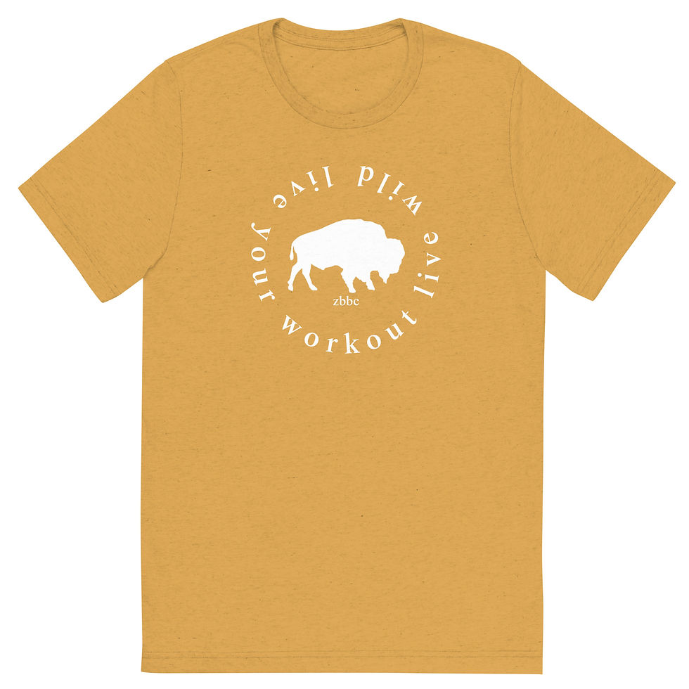 Thumbnail: Mustard ZBBC live your workout t-shirt.