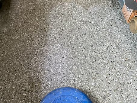 Professional commercial deep cleaning done on epoxy concrete flooring